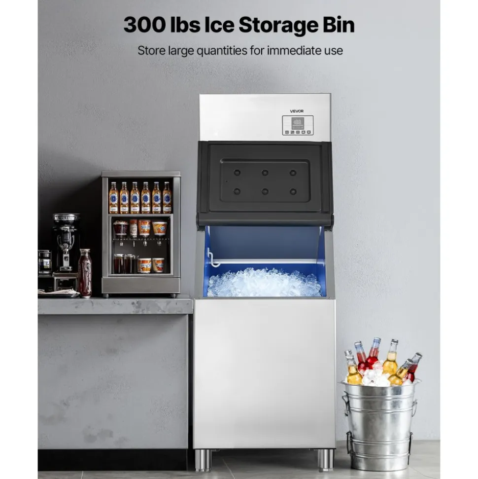 VEVOR Commercial Ice Maker Machine, 650LBS/24H Ice-Making Machine with 250LBS Stainless Steel Storage Bin, Auto Self-Cleaning Ice Maker with Touchscreen for Bar Cafe Restaurant Business Commercial