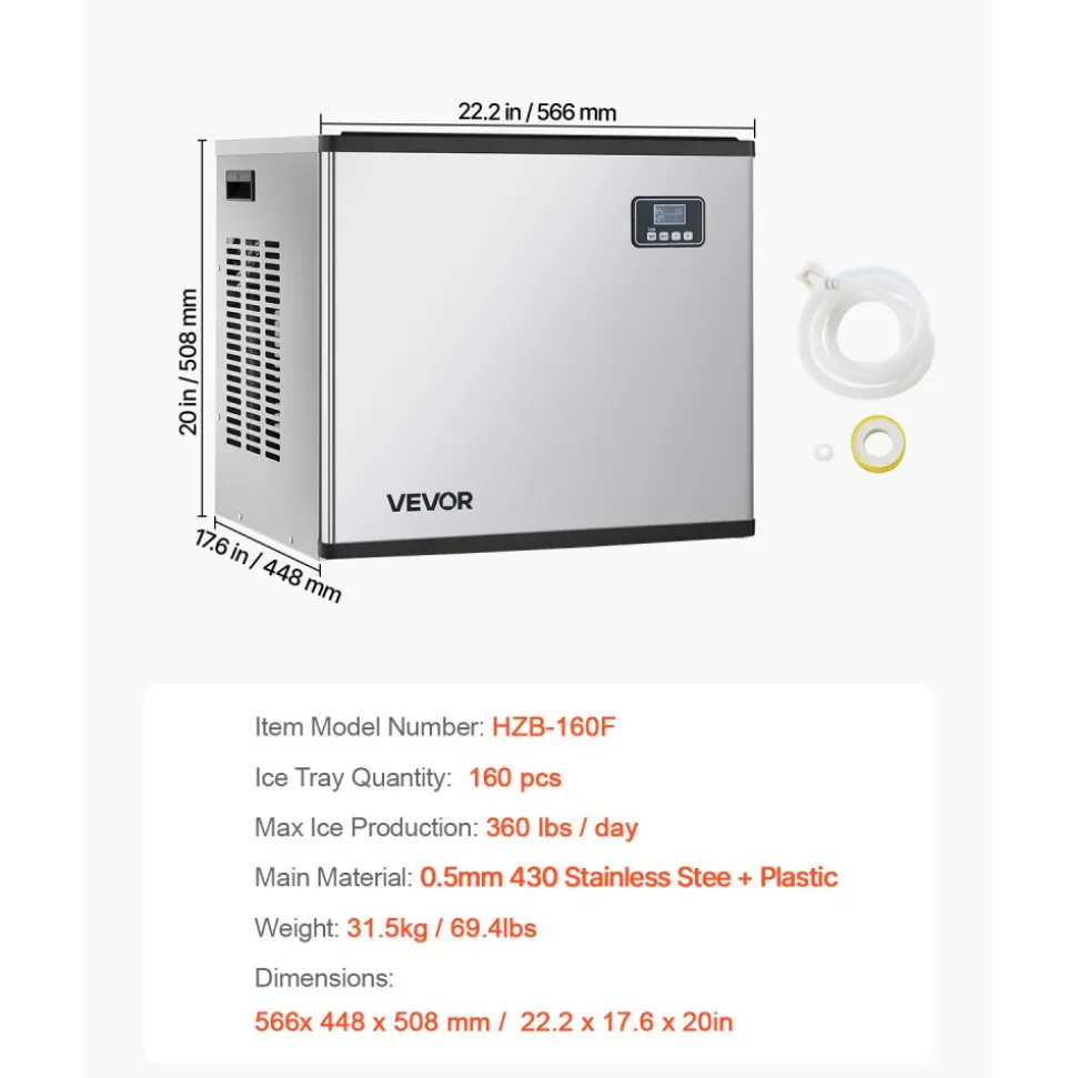VEVOR Commercial Ice Maker Machine - Head, 800 Lbs/Day Stainless Steel Ice Machine with Scheduled Ice-Making, Self-Cleaning, Adjustable Thickness, Ideal for Restaurant Bar Cafe Hotel - Head Only