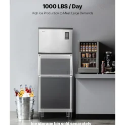 VEVOR Commercial Ice Maker Machine - Head, 1000 Lbs/Day Stainless Steel Ice Machine with Scheduled Ice-Making, Self-Cleaning, Adjustable Thickness, Ideal for Restaurant Bar Cafe Hotel - Head Only