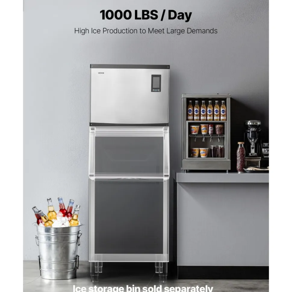 VEVOR Commercial Ice Maker Machine - Head, 1000 Lbs/Day Stainless Steel Ice Machine with Scheduled Ice-Making, Self-Cleaning, Adjustable Thickness, Ideal for Restaurant Bar Cafe Hotel - Head Only