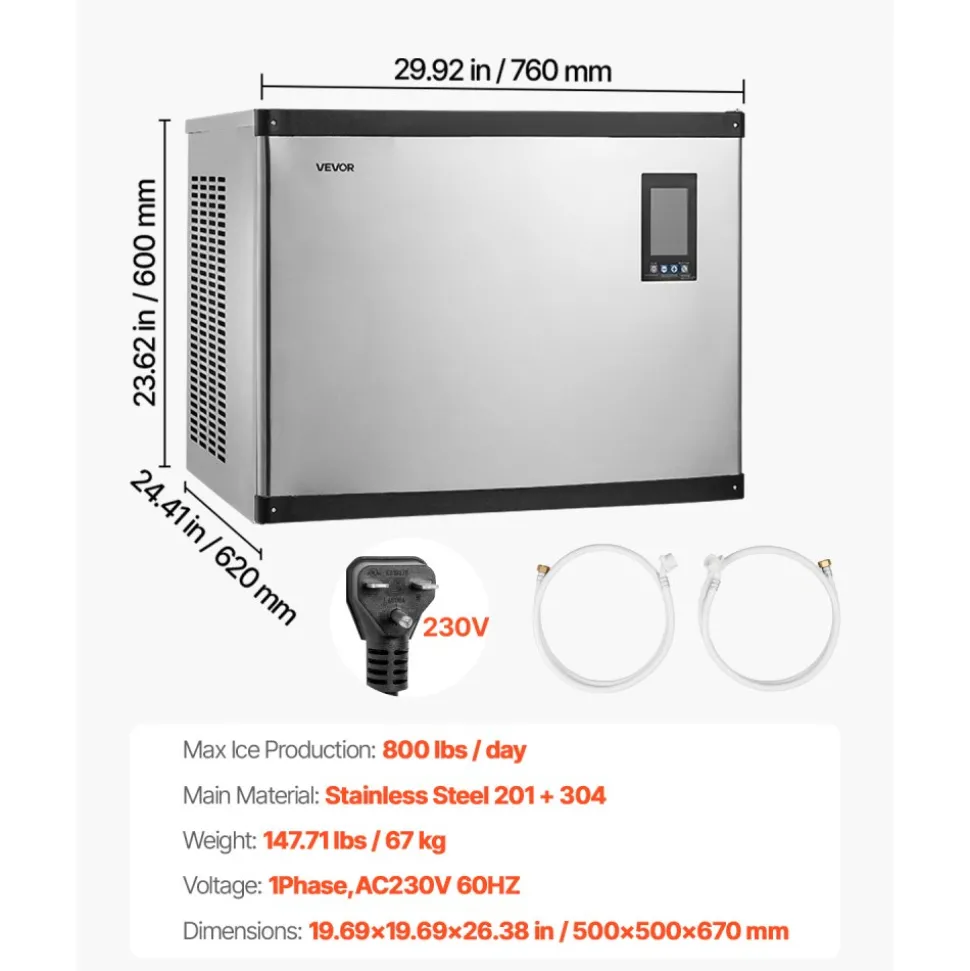 VEVOR Commercial Ice Maker Machine - Head, 1000 Lbs/Day Stainless Steel Ice Machine with Scheduled Ice-Making, Self-Cleaning, Adjustable Thickness, Ideal for Restaurant Bar Cafe Hotel - Head Only