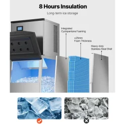 VEVOR Commercial Ice Maker Machine, 500LBS/24H Ice Making Machine with 250LBS Large Storage Bin, Auto Self-Cleaning Ice Maker Machine with Touchscreen for Bar Cafe Restaurant Business Commercial