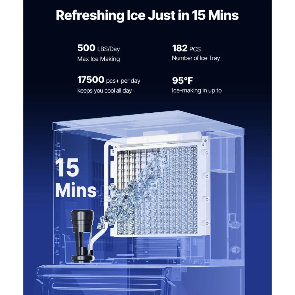 VEVOR Commercial Ice Maker Machine, 500LBS/24H Ice Making Machine with 250LBS Large Storage Bin, Auto Self-Cleaning Ice Maker Machine with Touchscreen for Bar Cafe Restaurant Business Commercial
