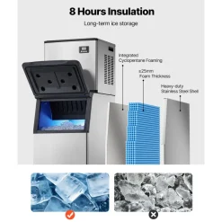 VEVOR Commercial Ice Maker Machine, 500LBS/24H Ice-Making Machine with 300LBS Large Storage Bin, Auto Self-Cleaning Ice Maker with Touchscreen for Bar Cafe Restaurant Business Commercial
