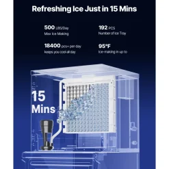 VEVOR Commercial Ice Maker Machine, 500LBS/24H Ice-Making Machine with 300LBS Large Storage Bin, Auto Self-Cleaning Ice Maker with Touchscreen for Bar Cafe Restaurant Business Commercial