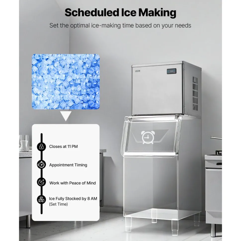 VEVOR Commercial Ice Maker Machine - Head, 450 Lbs/Day Stainless Steel Ice Machine with Scheduled Ice-Making, Self-Cleaning, Adjustable Thickness, Ideal for Restaurant Bar Cafe Hotel - Head Only