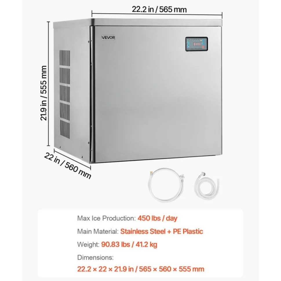 VEVOR Commercial Ice Maker Machine - Head, 450 Lbs/Day Stainless Steel Ice Machine with Scheduled Ice-Making, Self-Cleaning, Adjustable Thickness, Ideal for Restaurant Bar Cafe Hotel - Head Only