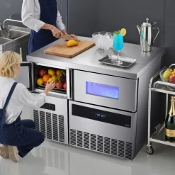 VEVOR Commercial Ice Maker Machine, 330 lbs/24H Stainless Steel Ice Machine with Worktop, 88 lbs Storage & 144 Cubes/Cycle, Self-Cleaning Freestanding Ice-Making for Home Bar Office Restaurant Kitchen