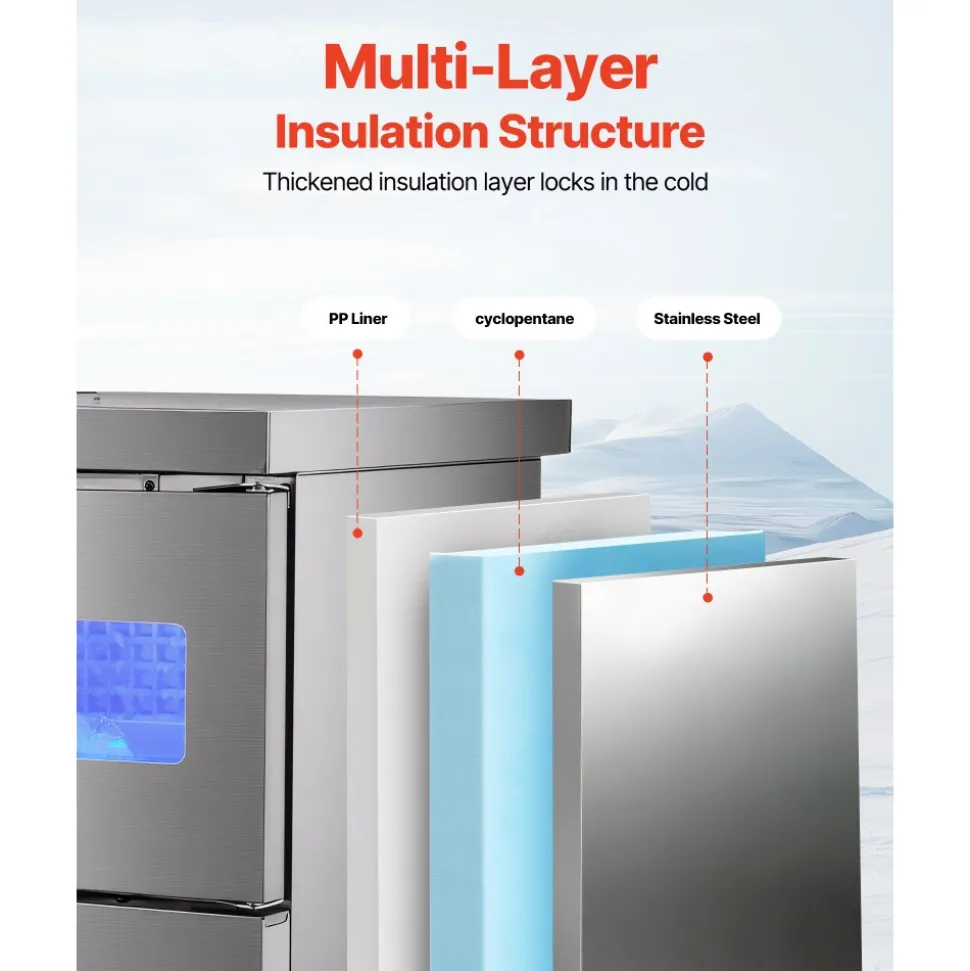 VEVOR Commercial Ice Maker Machine, 330 lbs/24H Stainless Steel Ice Machine with Worktop, 88 lbs Storage & 144 Cubes/Cycle, Self-Cleaning Freestanding Ice-Making for Home Bar Office Restaurant Kitchen