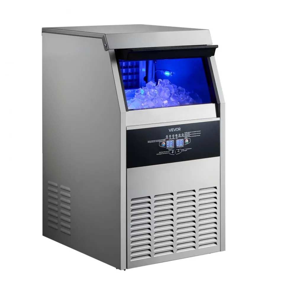 VEVOR Commercial Ice Maker Machine, 160 lbs/24h with 30 lbs Storage Capacity, Built-in/Freestanding/Under Counter, Stainless Steel Ice Maker with LED Display & Self-Cleaning, for Home Bar Restaurant
