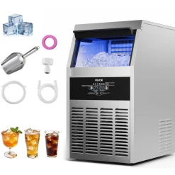 VEVOR Commercial Ice Maker Machine, 160 lbs/24h with 30 lbs Storage Capacity, Built-in/Freestanding/Under Counter, Stainless Steel Ice Maker with LED Display & Self-Cleaning, for Home Bar Restaurant