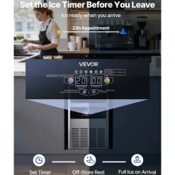 VEVOR Commercial Ice Maker Machine, 160 lbs/24h with 30 lbs Storage Capacity, Built-in/Freestanding/Under Counter, Stainless Steel Ice Maker with LED Display & Self-Cleaning, for Home Bar Restaurant