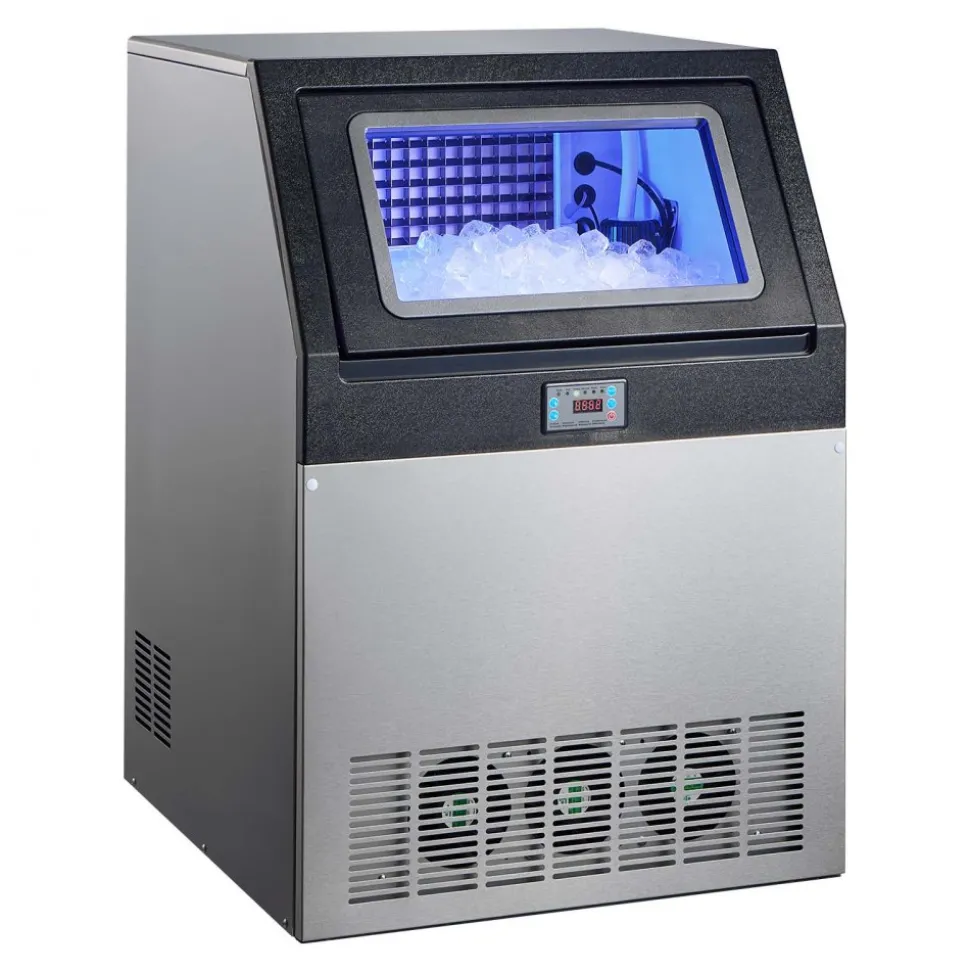 VEVOR Commercial Ice Maker Machine, 90 lbs/24h with 13 lbs Storage Capacity, Countertop/Freestanding/Under Counter, Stainless Steel Ice Maker with LED Display & Self-Cleaning, for Home Bar Restaurant