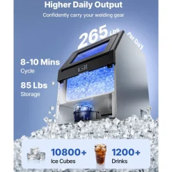 VEVOR Commercial Ice Maker Machine, 90 lbs/24h with 13 lbs Storage Capacity, Countertop/Freestanding/Under Counter, Stainless Steel Ice Maker with LED Display & Self-Cleaning, for Home Bar Restaurant
