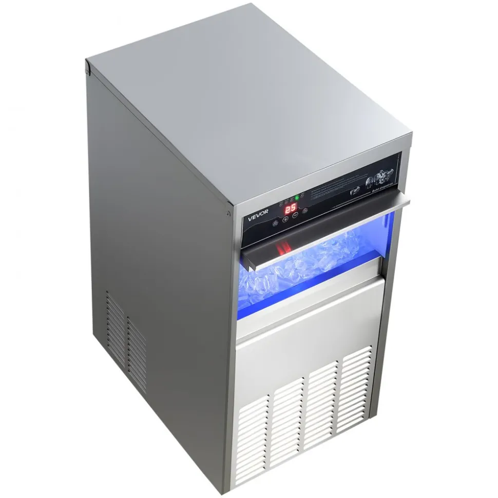 VEVOR Commercial Ice Maker Machine, 100 lbs/24h with 30-35 lbs Storage, Built-in/Freestanding/Under Counter, Stainless Steel Ice Maker with LED Display & Self-Cleaning, for Home Bar Restaurant