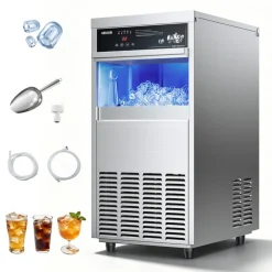 VEVOR Commercial Ice Maker Machine, 100 lbs/24h with 30-35 lbs Storage, Built-in/Freestanding/Under Counter, Stainless Steel Ice Maker with LED Display & Self-Cleaning, for Home Bar Restaurant
