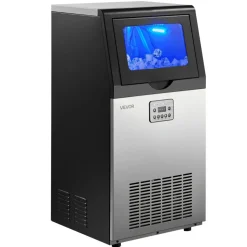 VEVOR Commercial Ice Maker Machine with Pump, 100 lbs/24h with 26 lbs Storage Capacity, Built-in/Freestanding/Under Counter, Stainless Steel Ice Maker with LED Display & Self-Cleaning, for Home Bar