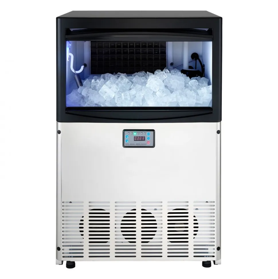 VEVOR Commercial Ice Maker Machine, 200 lbs/24h with 50 lbs Storage Capacity, Built-in/Freestanding/Under Counter, Stainless Steel Ice Maker with LED Display & Self-Cleaning, for Home Bar Restaurant