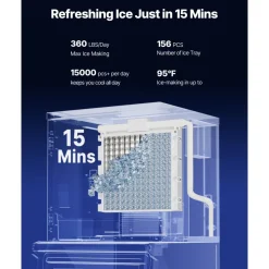 VEVOR Commercial Ice Maker Machine, 360LBS/24H Ice-Making Machine with 250LBS Large Storage Bin, Auto Self-Cleaning Ice Maker with Touchscreen for Bar Cafe Restaurant Business Commercial