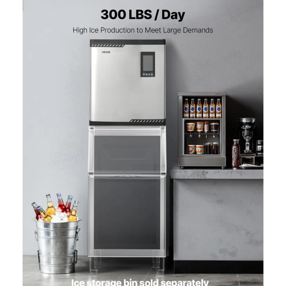 VEVOR Commercial Ice Maker Machine - Head, 300 Lbs/Day Stainless Steel Ice Machine with Scheduled Ice-Making, Self-Cleaning, Adjustable Thickness, Ideal for Restaurant Bar Cafe Hotel - Head Only
