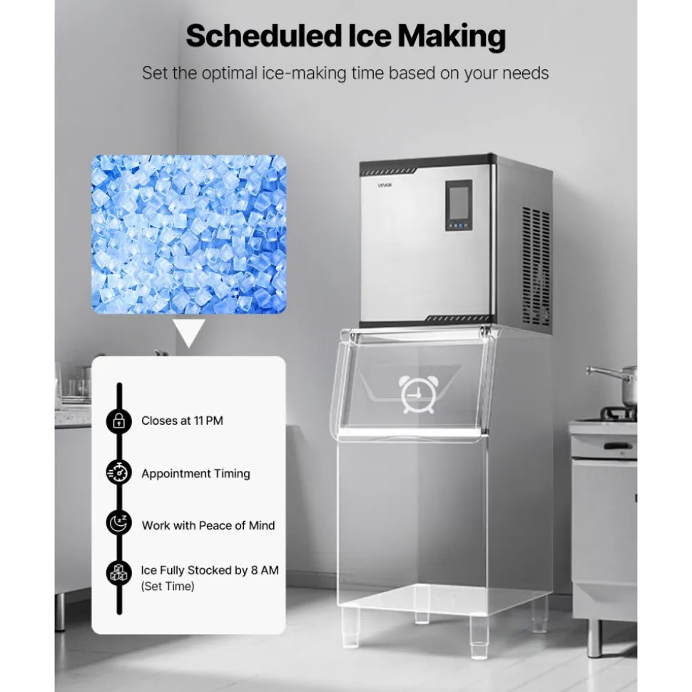 VEVOR Commercial Ice Maker Machine - Head, 300 Lbs/Day Stainless Steel Ice Machine with Scheduled Ice-Making, Self-Cleaning, Adjustable Thickness, Ideal for Restaurant Bar Cafe Hotel - Head Only
