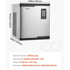 VEVOR Commercial Ice Maker Machine - Head, 300 Lbs/Day Stainless Steel Ice Machine with Scheduled Ice-Making, Self-Cleaning, Adjustable Thickness, Ideal for Restaurant Bar Cafe Hotel - Head Only