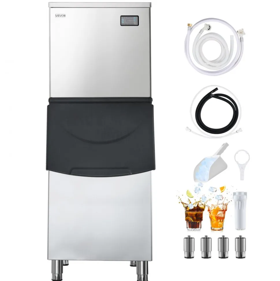 VEVOR Commercial Ice Maker Machine, 450LBS/24H Ice-Making Machine with 250LBS Stainless Steel Storage Bin, Auto Self-Cleaning Ice Maker with Touchscreen for Bar Cafe Restaurant Business Commercial