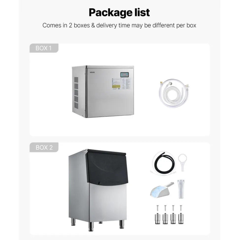 VEVOR Commercial Ice Maker Machine, 450LBS/24H Ice-Making Machine with 250LBS Stainless Steel Storage Bin, Auto Self-Cleaning Ice Maker with Touchscreen for Bar Cafe Restaurant Business Commercial