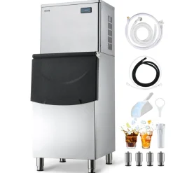 VEVOR Commercial Ice Maker Machine, 450LBS/24H Ice-Making Machine with 250LBS Stainless Steel Storage Bin, Auto Self-Cleaning Ice Maker with Touchscreen for Bar Cafe Restaurant Business Commercial