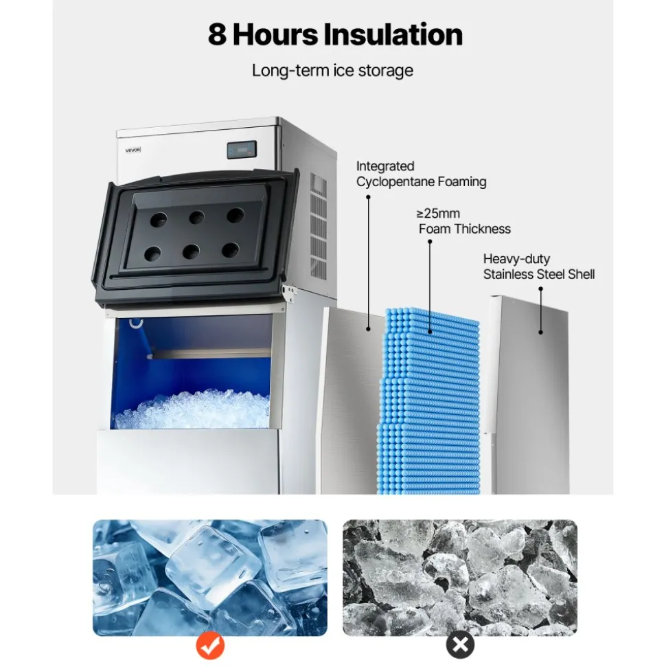 VEVOR Commercial Ice Maker Machine, 450LBS/24H Ice-Making Machine with 250LBS Stainless Steel Storage Bin, Auto Self-Cleaning Ice Maker with Touchscreen for Bar Cafe Restaurant Business Commercial