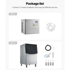 VEVOR Commercial Ice Maker Machine, 450LBS/24H Ice-Making Machine with 250LBS Stainless Steel Storage Bin, Auto Self-Cleaning Ice Maker with Touchscreen for Bar Cafe Restaurant Business Commercial
