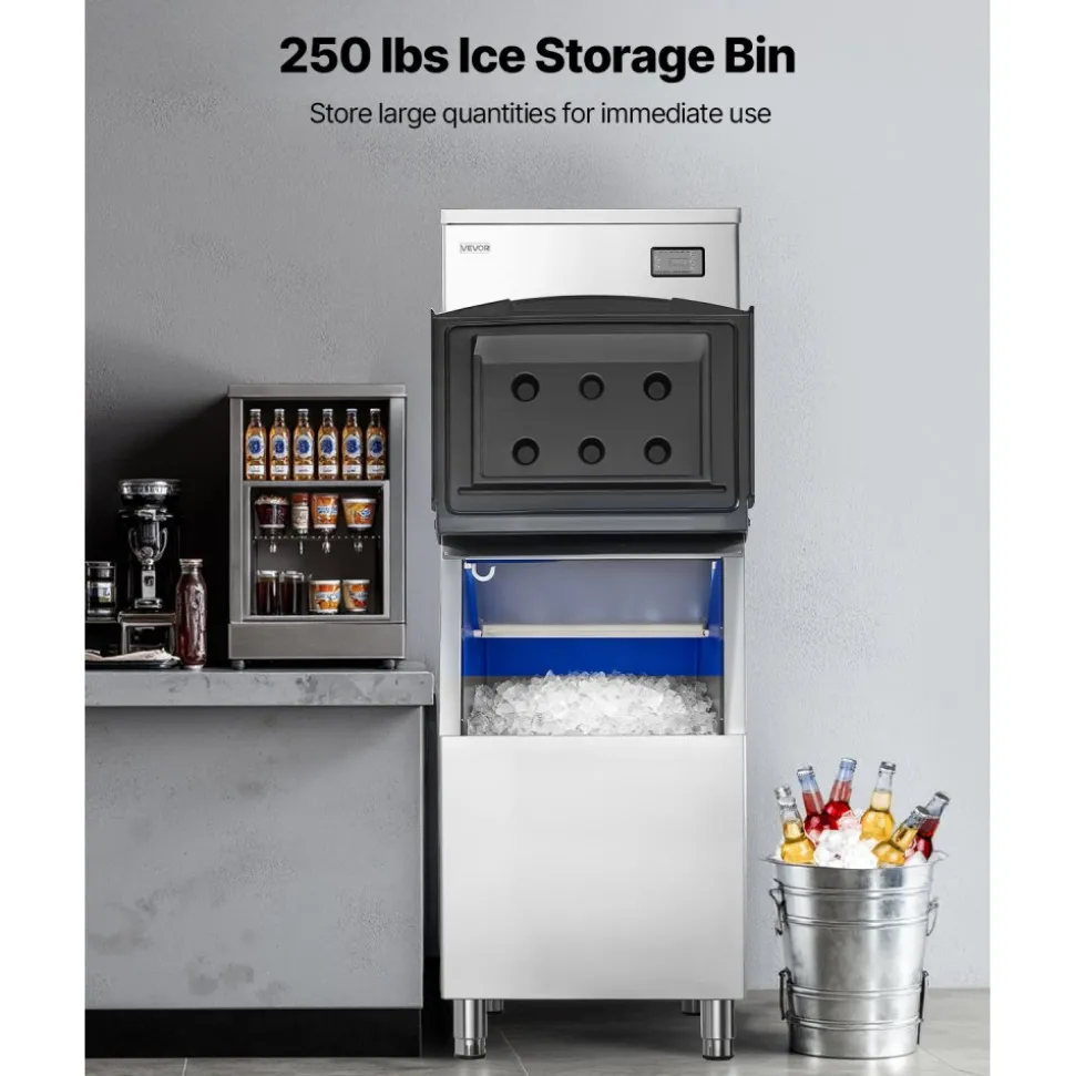 VEVOR Commercial Ice Maker Machine, 650LBS/24H Ice-Making Machine with 250LBS Stainless Steel Storage Bin, Auto Self-Cleaning Ice Maker with Touchscreen for Bar Cafe Restaurant Business Commercial