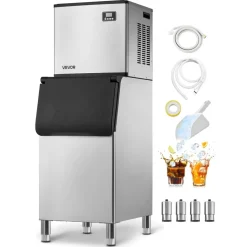 VEVOR Commercial Ice Maker Machine, 400LBS/24H Ice-Making Machine with 300LBS Large Storage Bin, Auto Self-Cleaning Ice Maker with Touchscreen for Bar Cafe Restaurant Business Commercial