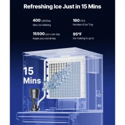 VEVOR Commercial Ice Maker Machine, 400LBS/24H Ice-Making Machine with 300LBS Large Storage Bin, Auto Self-Cleaning Ice Maker with Touchscreen for Bar Cafe Restaurant Business Commercial