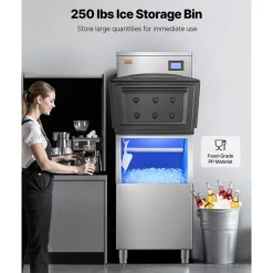 VEVOR Commercial Ice Maker Machine, 360LBS/24H Ice Making Machine with 250LBS Large Storage Bin, Auto Self-Cleaning Ice Maker Machine with Touchscreen for Bar Cafe Restaurant Business Commercial