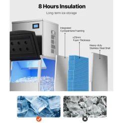 VEVOR Commercial Ice Maker Machine, 360LBS/24H Ice Making Machine with 250LBS Large Storage Bin, Auto Self-Cleaning Ice Maker Machine with Touchscreen for Bar Cafe Restaurant Business Commercial