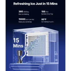 VEVOR Commercial Ice Maker Machine, 360LBS/24H Ice Making Machine with 250LBS Large Storage Bin, Auto Self-Cleaning Ice Maker Machine with Touchscreen for Bar Cafe Restaurant Business Commercial