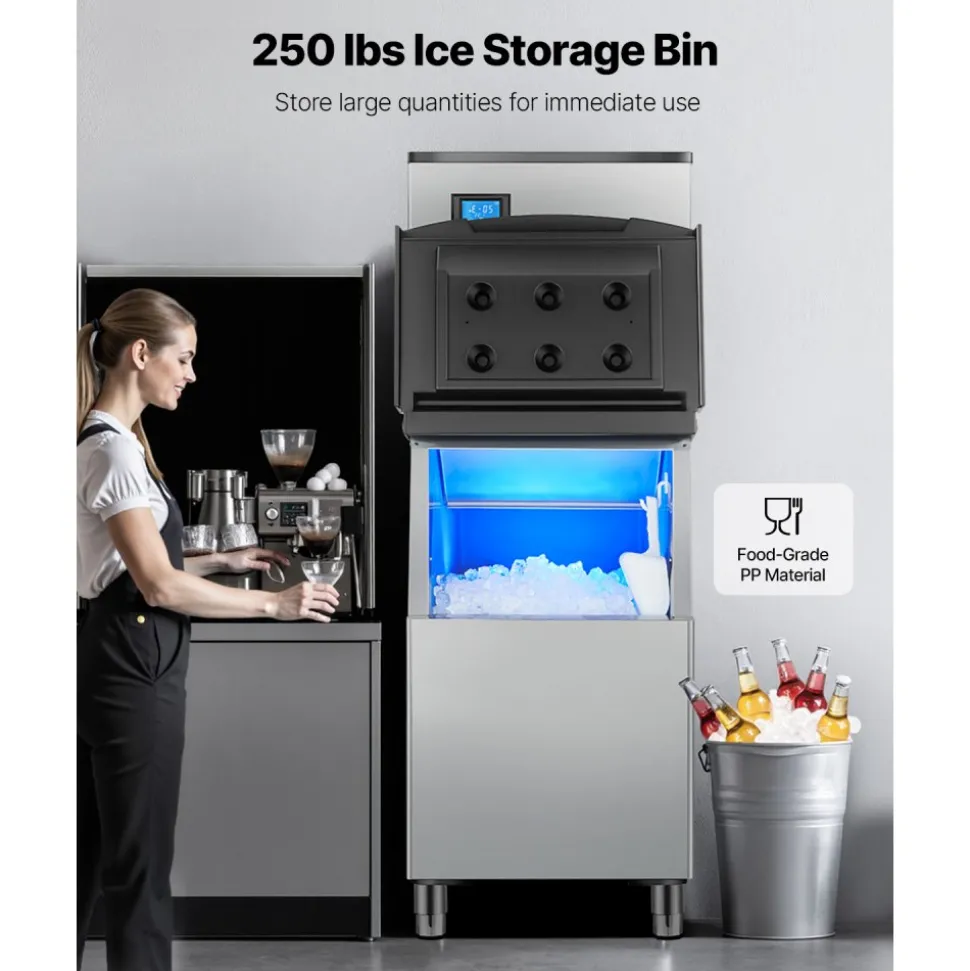 VEVOR Commercial Ice Maker Machine, 300LBS/24H Ice Making Machine with 250LBS Large Storage Bin, Auto Self-Cleaning Ice Maker Machine with Touchscreen for Bar Cafe Restaurant Business Commercial