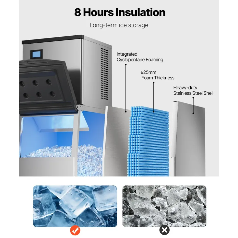 VEVOR Commercial Ice Maker Machine, 300LBS/24H Ice Making Machine with 250LBS Large Storage Bin, Auto Self-Cleaning Ice Maker Machine with Touchscreen for Bar Cafe Restaurant Business Commercial