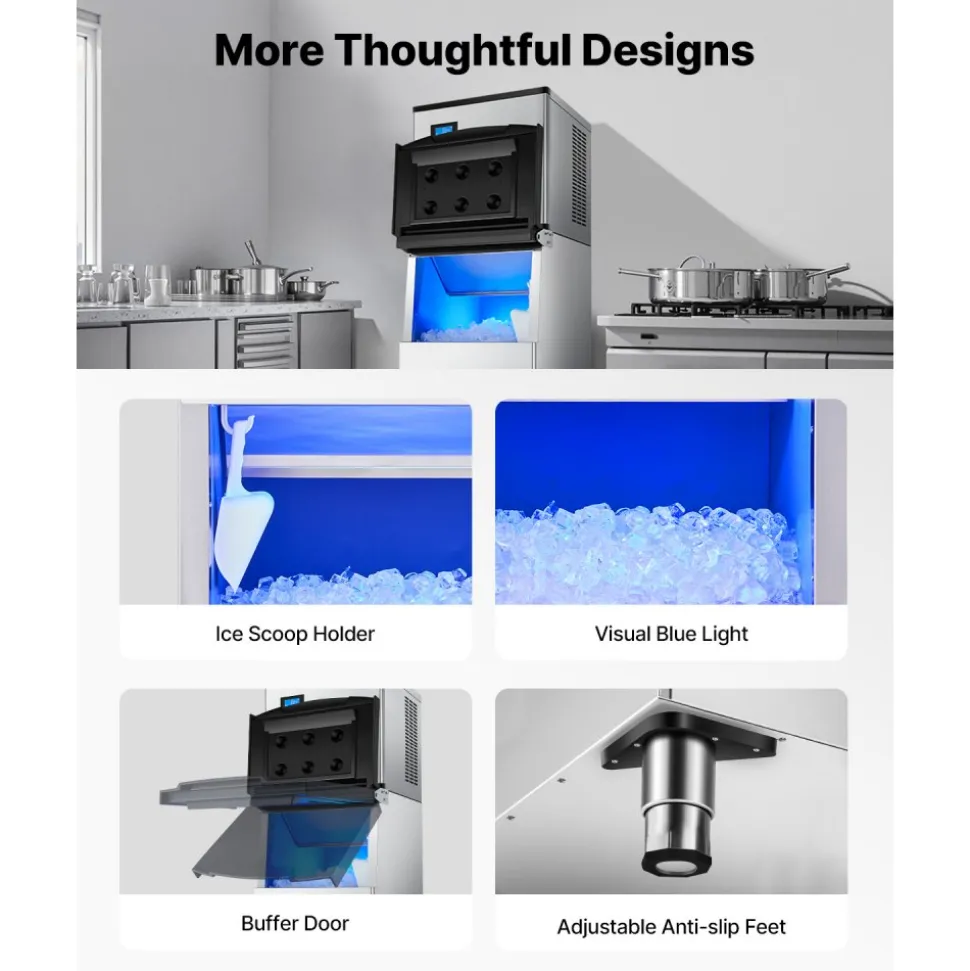 VEVOR Commercial Ice Maker Machine, 300LBS/24H Ice Making Machine with 250LBS Large Storage Bin, Auto Self-Cleaning Ice Maker Machine with Touchscreen for Bar Cafe Restaurant Business Commercial