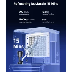 VEVOR Commercial Ice Maker Machine, 300LBS/24H Ice Making Machine with 250LBS Large Storage Bin, Auto Self-Cleaning Ice Maker Machine with Touchscreen for Bar Cafe Restaurant Business Commercial