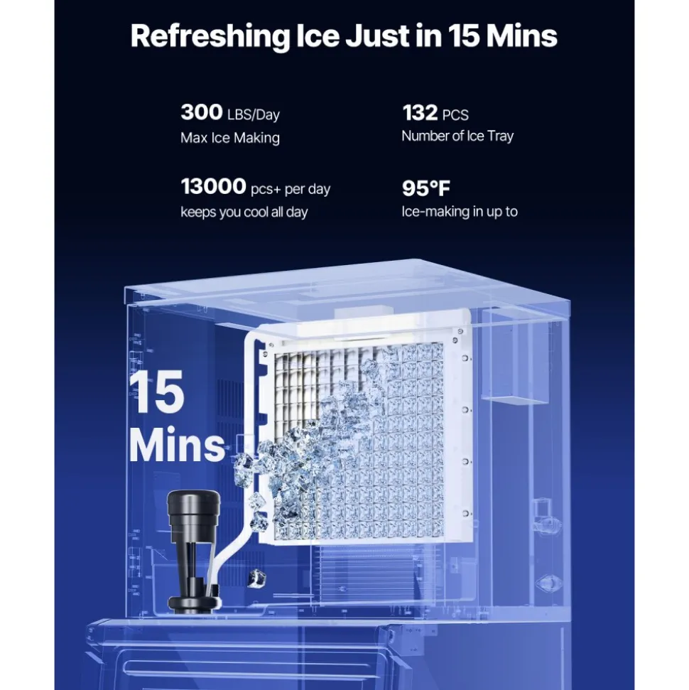 VEVOR Commercial Ice Maker Machine, 300LBS/24H Ice Making Machine with 250LBS Large Storage Bin, Auto Self-Cleaning Ice Maker Machine with Touchscreen for Bar Cafe Restaurant Business Commercial