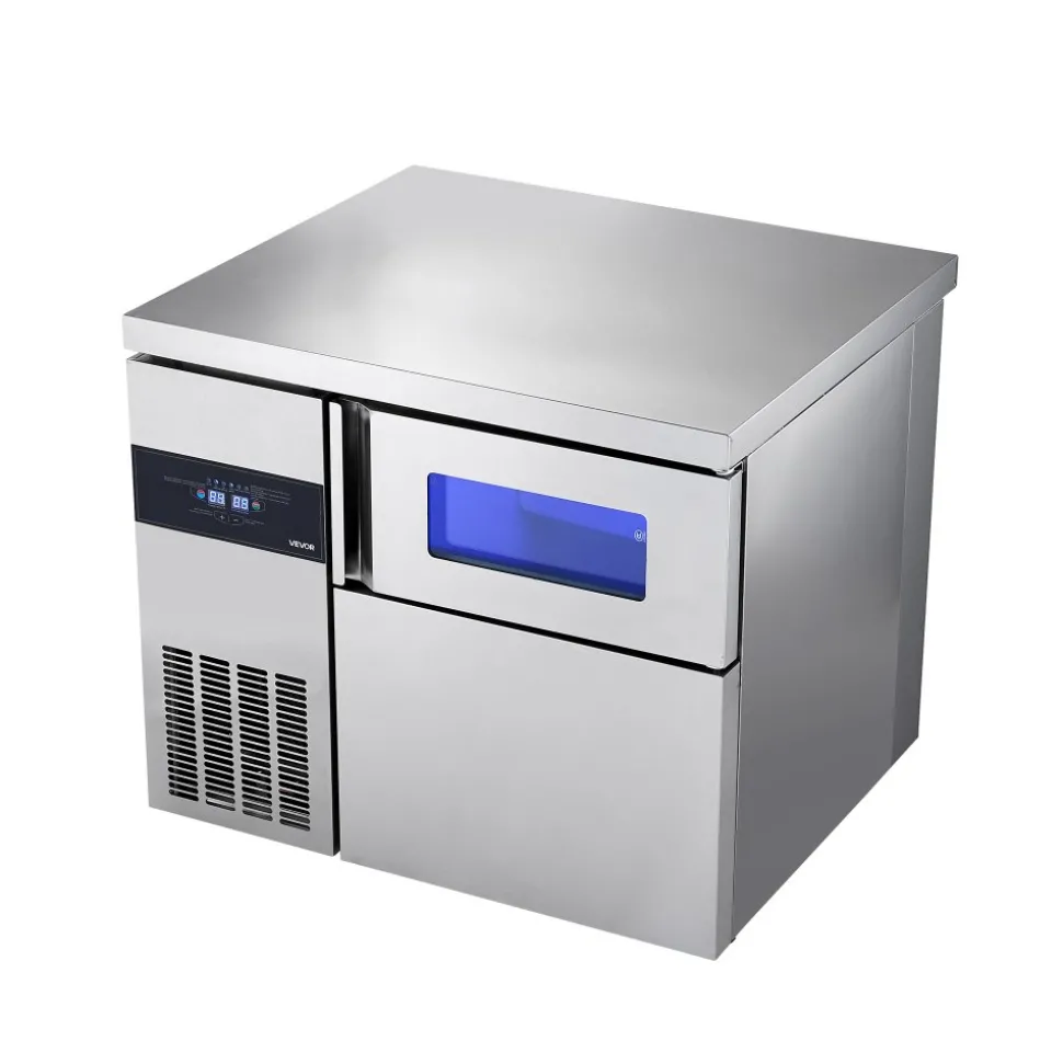VEVOR Commercial Ice Maker Machine, 220 lbs/24H Stainless Steel Ice Machine with Worktop, 66 lbs Storage & 108 Cubes/Cycle, Self-Cleaning Freestanding Ice-Making for Home Bar Office Restaurant Kitchen
