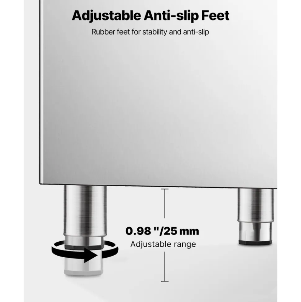 VEVOR Commercial Ice Maker Storage Bin, 300 LBS Capacity Stainless Steel Ice-Bin, Commercial Ice Storage Bin with Adjustable Anti-slip Rubber Feet, Suitable for Restaurant, Hotel and Beverage Shops