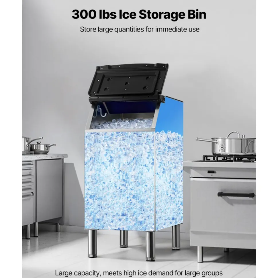 VEVOR Commercial Ice Maker Storage Bin, 300 LBS Capacity Ice-Bin, Stainless Steel Commercial Ice Storage Bin with Adjustable Anti-slip Rubber Feet, Suitable for Restaurant Hotel and Beverage Shops