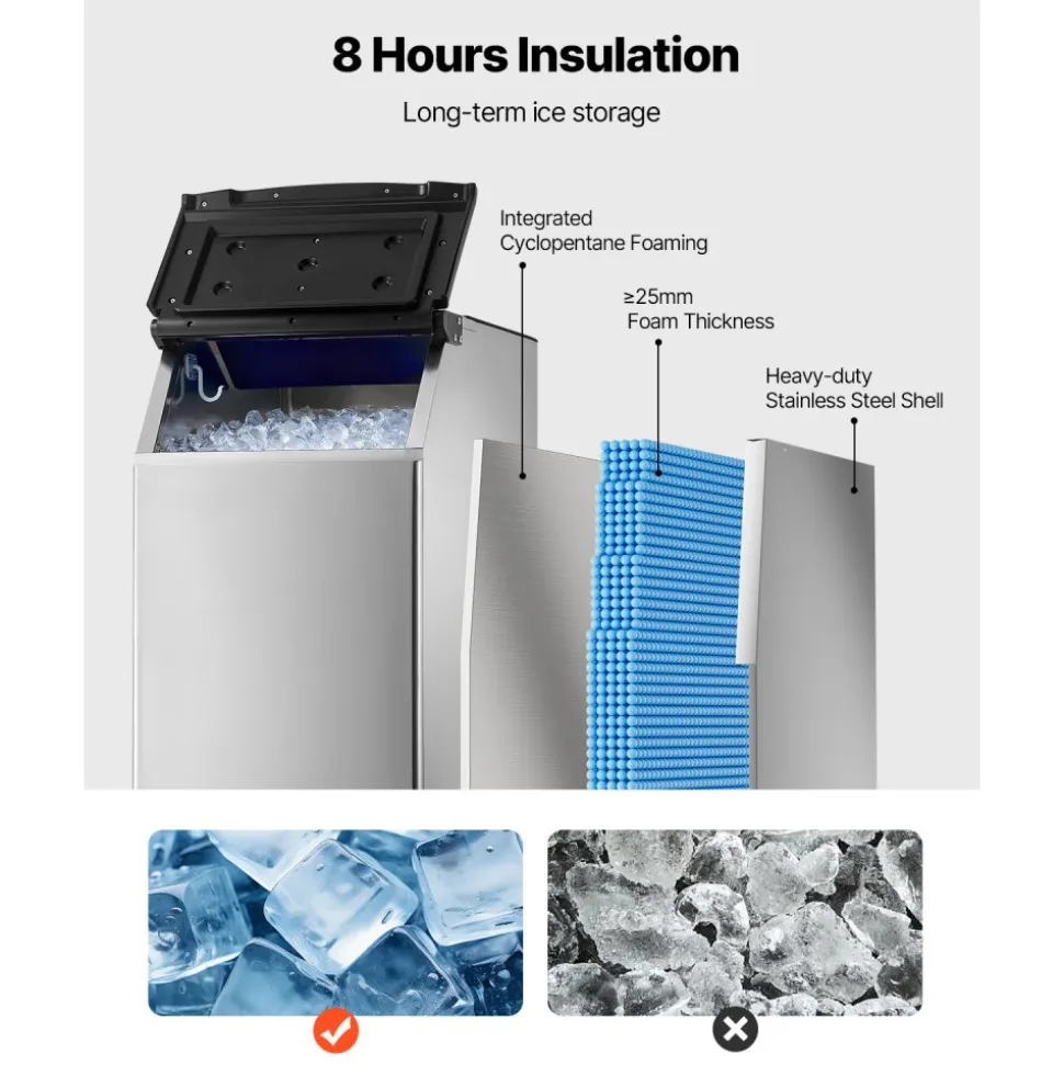 VEVOR Commercial Ice Maker Storage Bin, 300 LBS Capacity Ice-Bin, Stainless Steel Commercial Ice Storage Bin with Adjustable Anti-slip Rubber Feet, Suitable for Restaurant Hotel and Beverage Shops