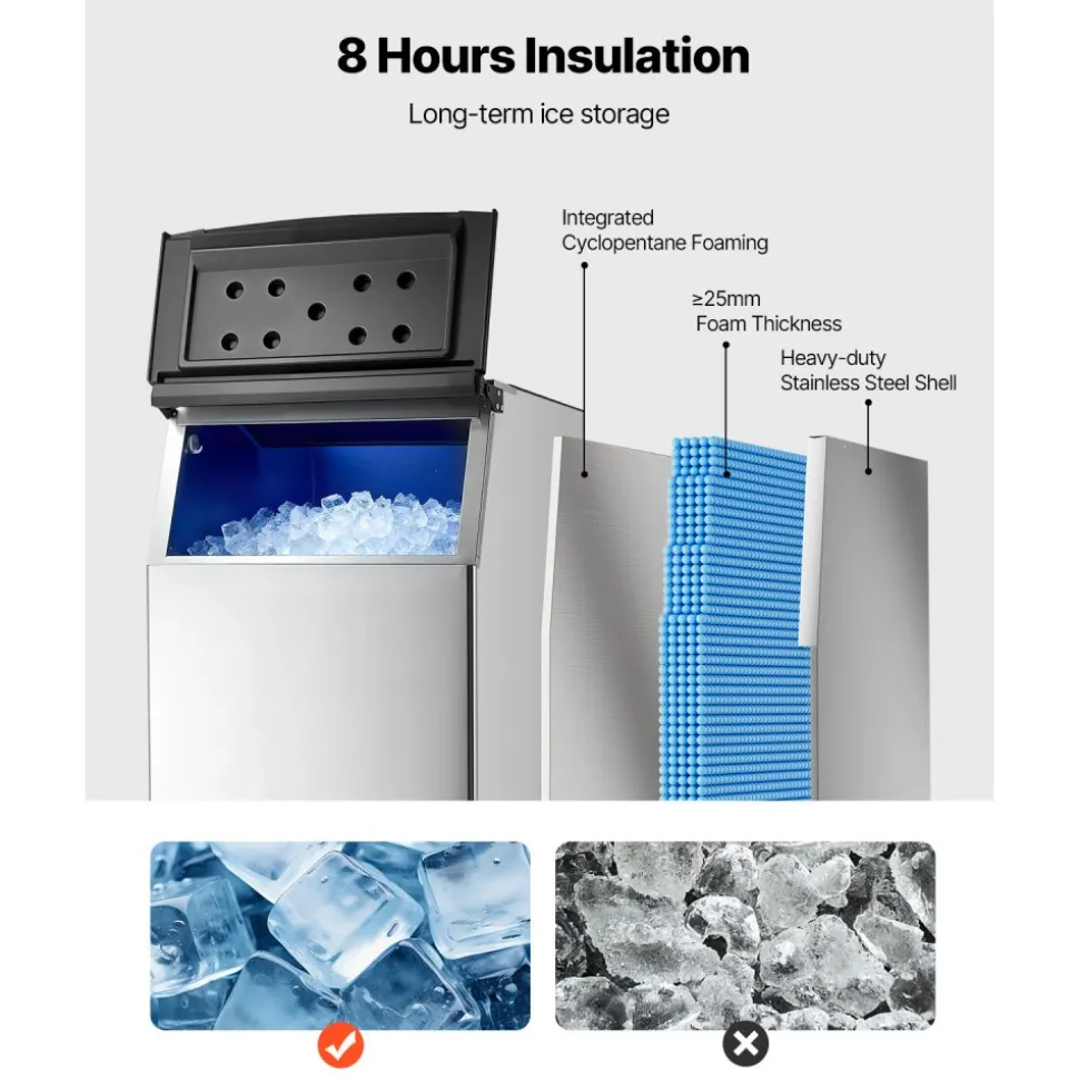 VEVOR Commercial Ice Maker Storage Bin, 500 LBS Capacity Ice-Bin, Stainless Steel Commercial Ice Storage Bin with Adjustable Anti-slip Rubber Feet, Suitable for Restaurant Hotel and Beverage Shops