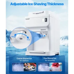 VEVOR Commercial Ice Shaver Crusher, 220lbs Per Hour Electric Snow Cone Maker with 4L Ice Cube Box, 350W 1500RPM Tabletop Shaved Ice Machine for Parties Events Bar, Home and Commercial Use (White)