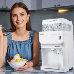 VEVOR Commercial Ice Shaver Crusher, 220lbs Per Hour Electric Snow Cone Maker with 8L Ice Cube Box, 350W 1500RPM Tabletop Shaved Ice Machine for Parties Events Bar, Home and Commercial Use (White)