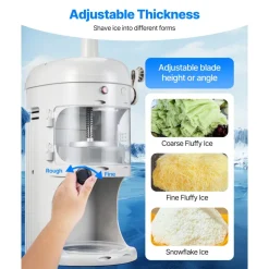 VEVOR Commercial Ice Shaver Crusher, 220lbs/hr Electric Fluffy Ice & Snow Cone Machine, 250W 1500RPM Tabletop Fluffy Shaved-Ice Machine for Parties Events Snack Bar, Home and Commercial Use (White)